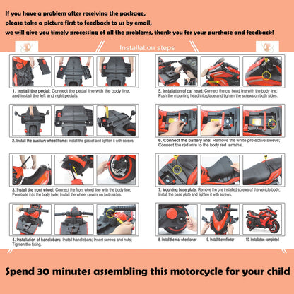 Red 12V Electric Ride-On Motorcycle for Kids