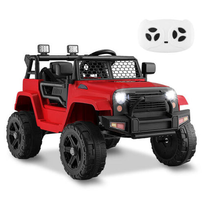 Red 12V Electric Ride-On Truck for Kids with Remote Control, Lights, and Music