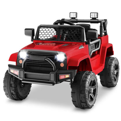 Red 12V Electric Ride-On Truck for Kids with Remote Control, Music, and Lights