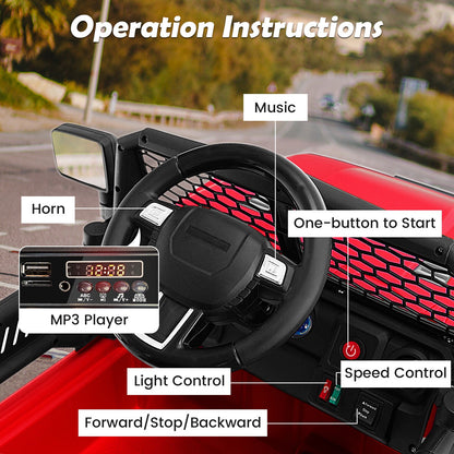 Red 12V Electric Ride-On Truck for Kids with Remote Control, Music, and Lights