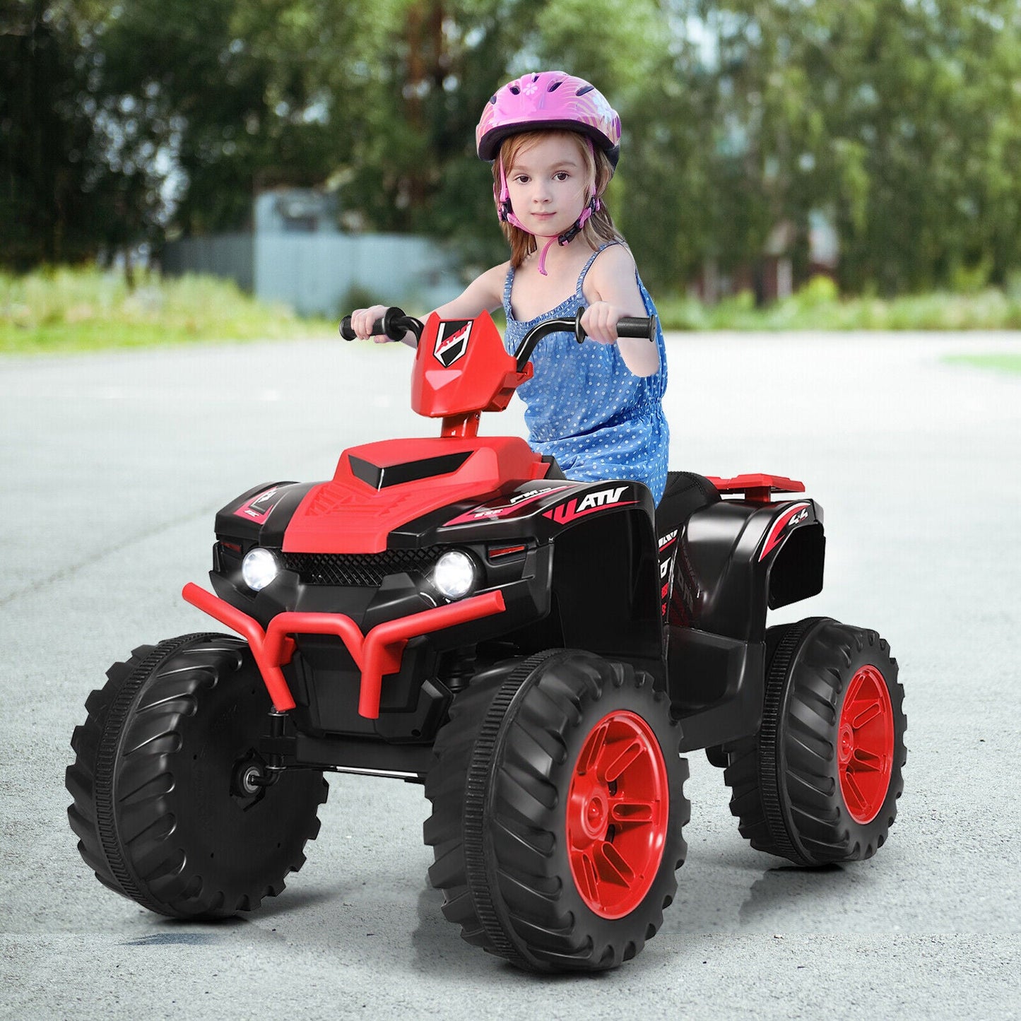 Red 12V Kids ATV Quad Ride On Car with LED Light and Music Toy