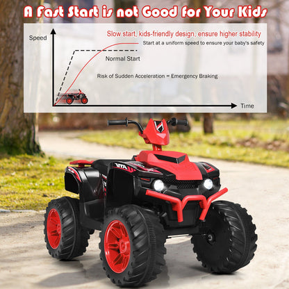 Red 12V Kids ATV Quad Ride On Car with LED Light and Music Toy