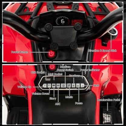 Red 12V Kids ATV Ride-On Car with MP3 Player and Headlights - Perfect Gift for Children