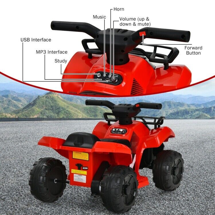 Red 12V Kids Electric ATV Quad Ride On Car with MP3 Player and LED Lights