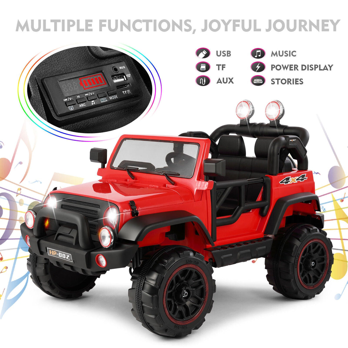 12V Double-Seater Electric Ride-On Truck for Kids with MP3, LED Lights, Cover, and Remote Control