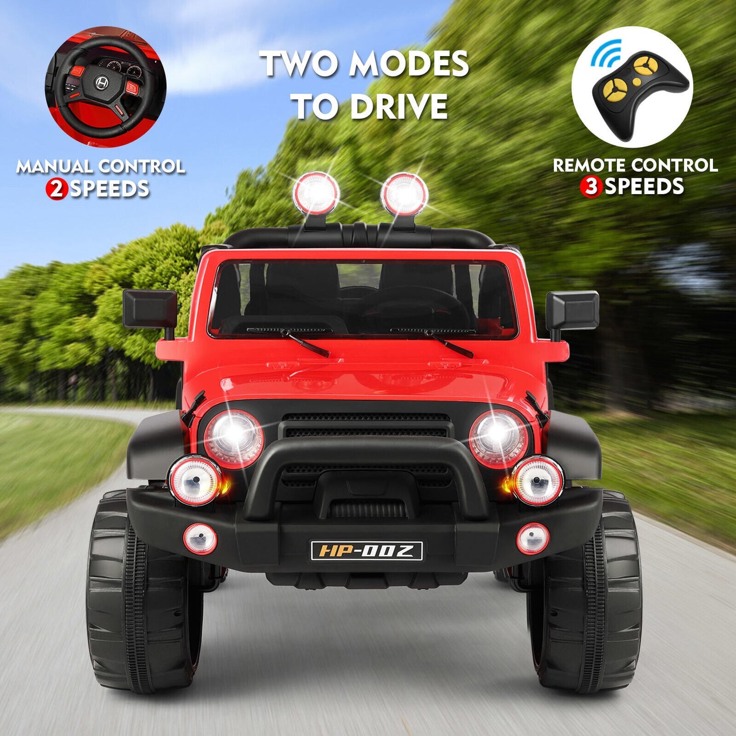 12V Red Kids Ride-On Truck with MP3, LED Lights, RC Control, and Cover