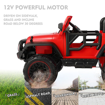 12V Red Kids Ride-On Truck with MP3, LED Lights, RC Control, and Cover