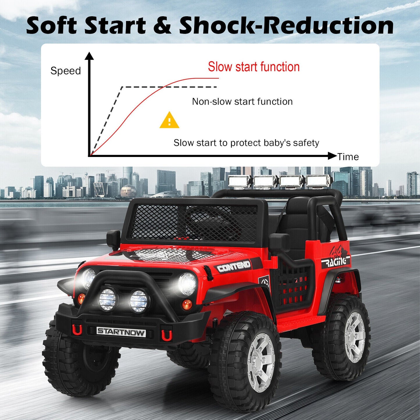 Red 12V Kids Ride On Truck with Remote Control & Lights - Electric Car for Endless Fun!