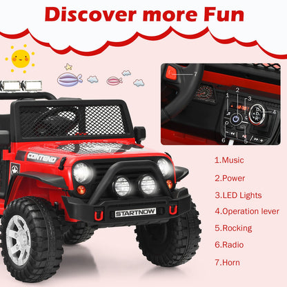Red 12V Kids Ride On Truck with Remote Control & Lights - Electric Car for Endless Fun!