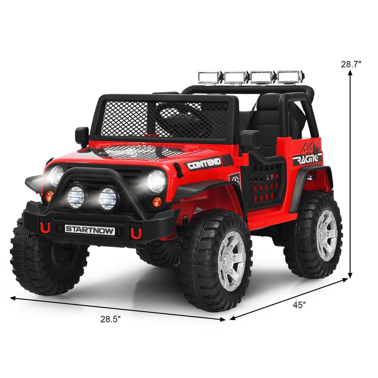 Red 12V Kids Ride On Truck with Remote Control, Lights, and Music