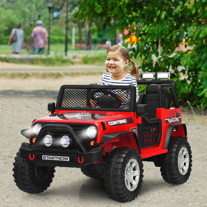 Red 12V Kids Ride On Truck with Remote Control, Lights, and Music