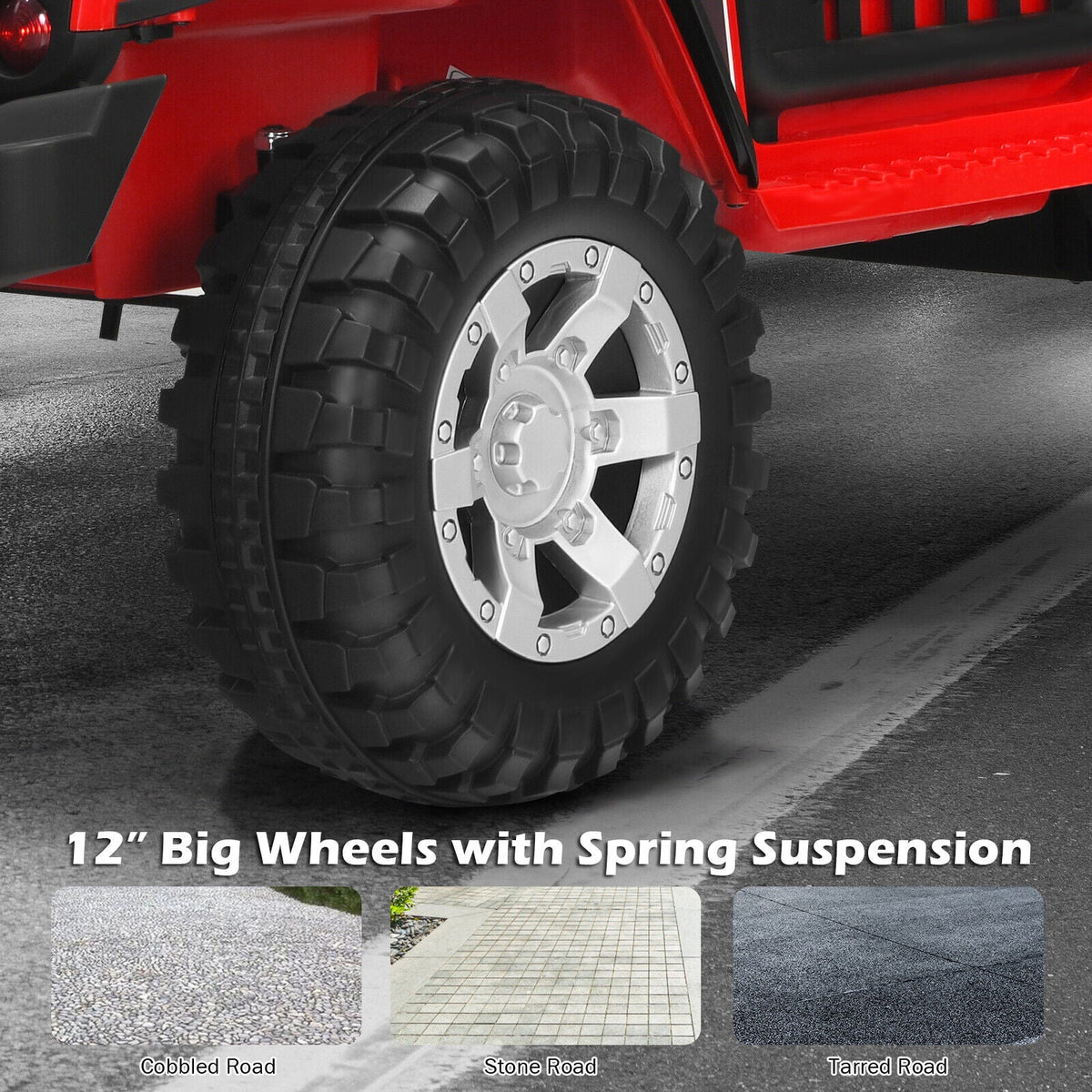 Red 12V Kids Ride On Truck with Remote Control, Lights, and Music