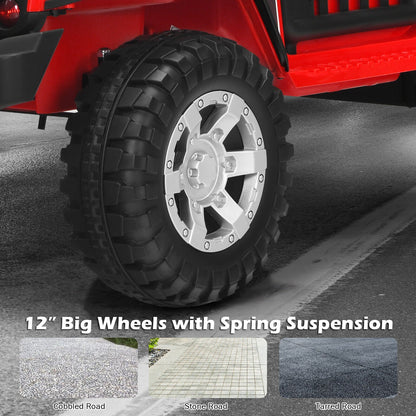 Red 12V Kids Ride On Truck with Remote Control, Lights, and Music