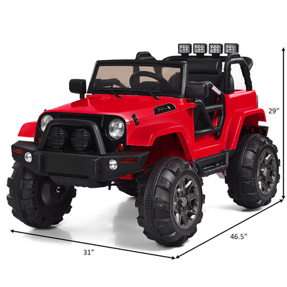 Red 12V Ride On Truck for Kids with Remote Control, MP3 Music, and LED Lights