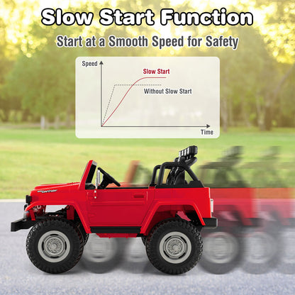 Red 2-Seater Battery Powered Ride-On Car with 3-Point Seat Belts and Doors