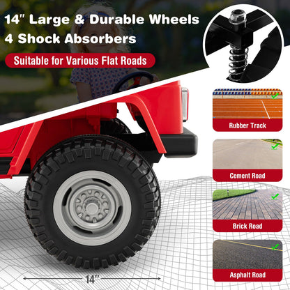 Red 2-Seater Battery Powered Ride-On Car with 3-Point Seat Belts and Doors