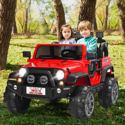 Red 2-Seater Ride-On Car Truck with Remote Control, LED Lights, and Storage Room - 12V