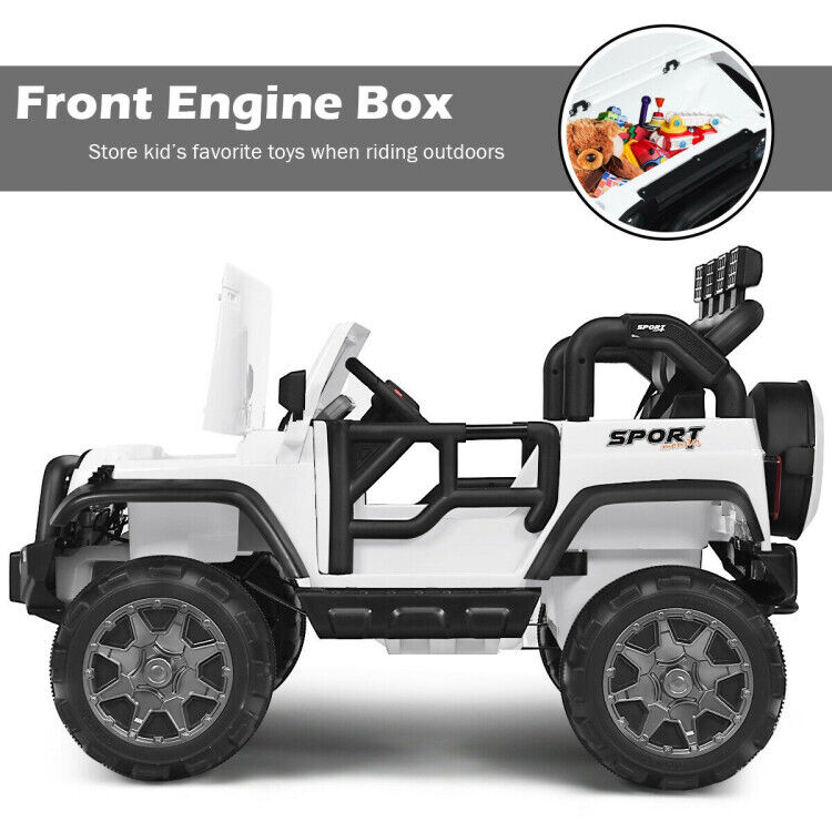 Red 2-Seater Ride on Car Truck with Remote Control, LED Lights, Storage, and USB Port for Kids