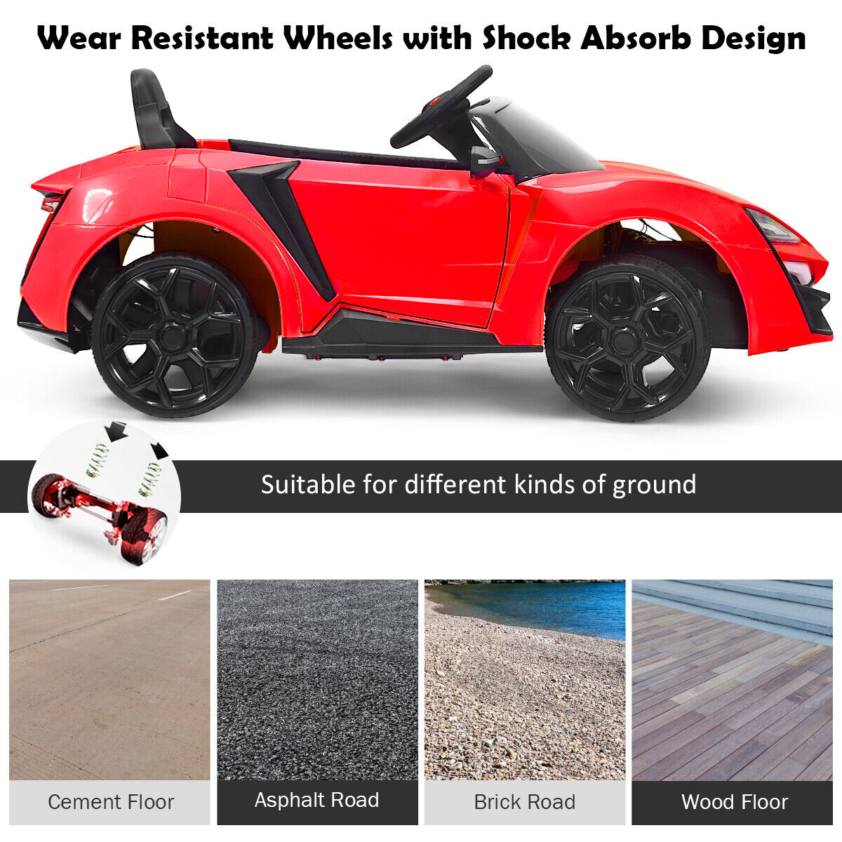Red 2.4G RC Electric Ride-On Car for Kids with Light, Music, and Openable Doors