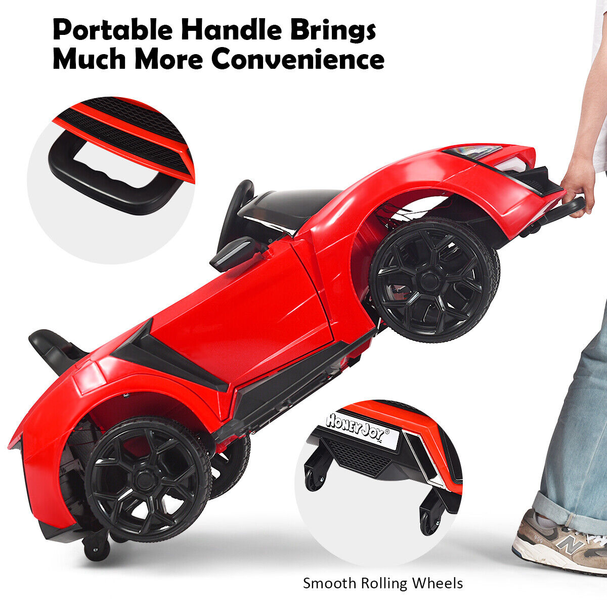 Red 2.4G RC Electric Ride-On Car for Kids with Light, Music, and Openable Doors