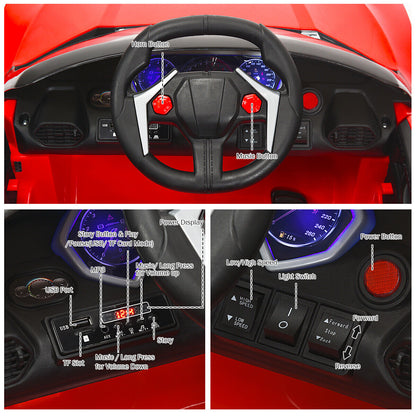Red 2.4G RC Electric Ride-On Car for Kids with Light, Music, and Openable Doors