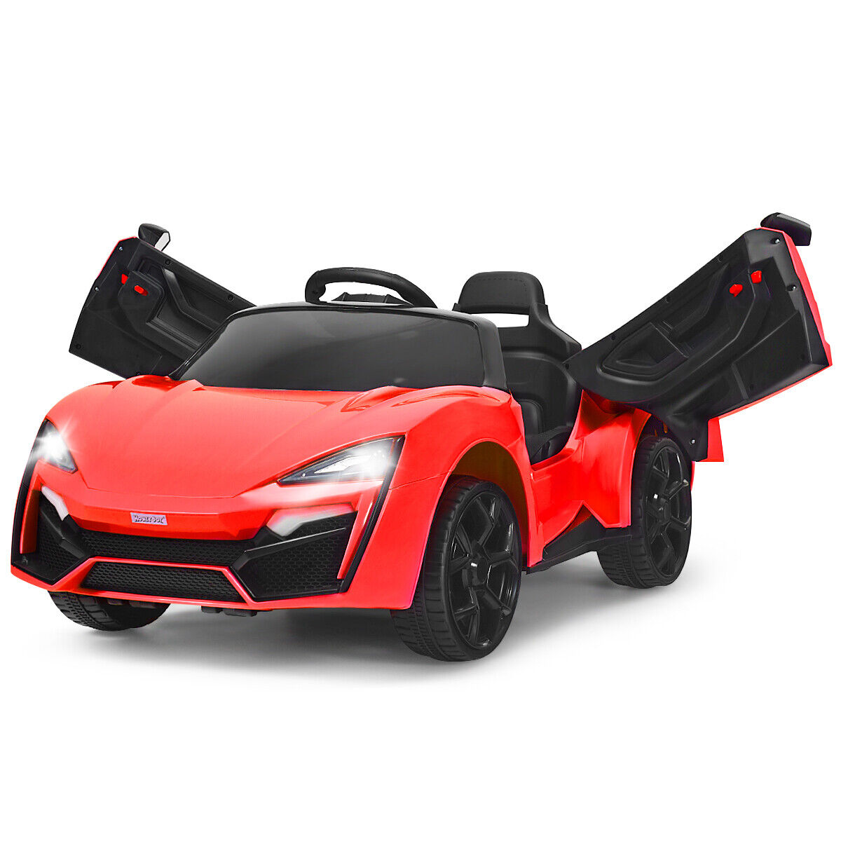 Red 2.4G RC Electric Ride-On Car for Kids with Light, Music, and Openable Doors
