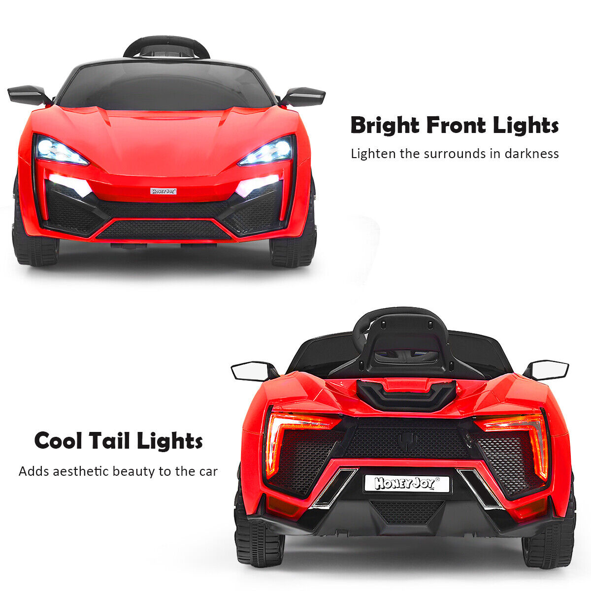 Red 2.4G RC Electric Ride-On Car for Kids with MP3, Lights, and Openable Doors