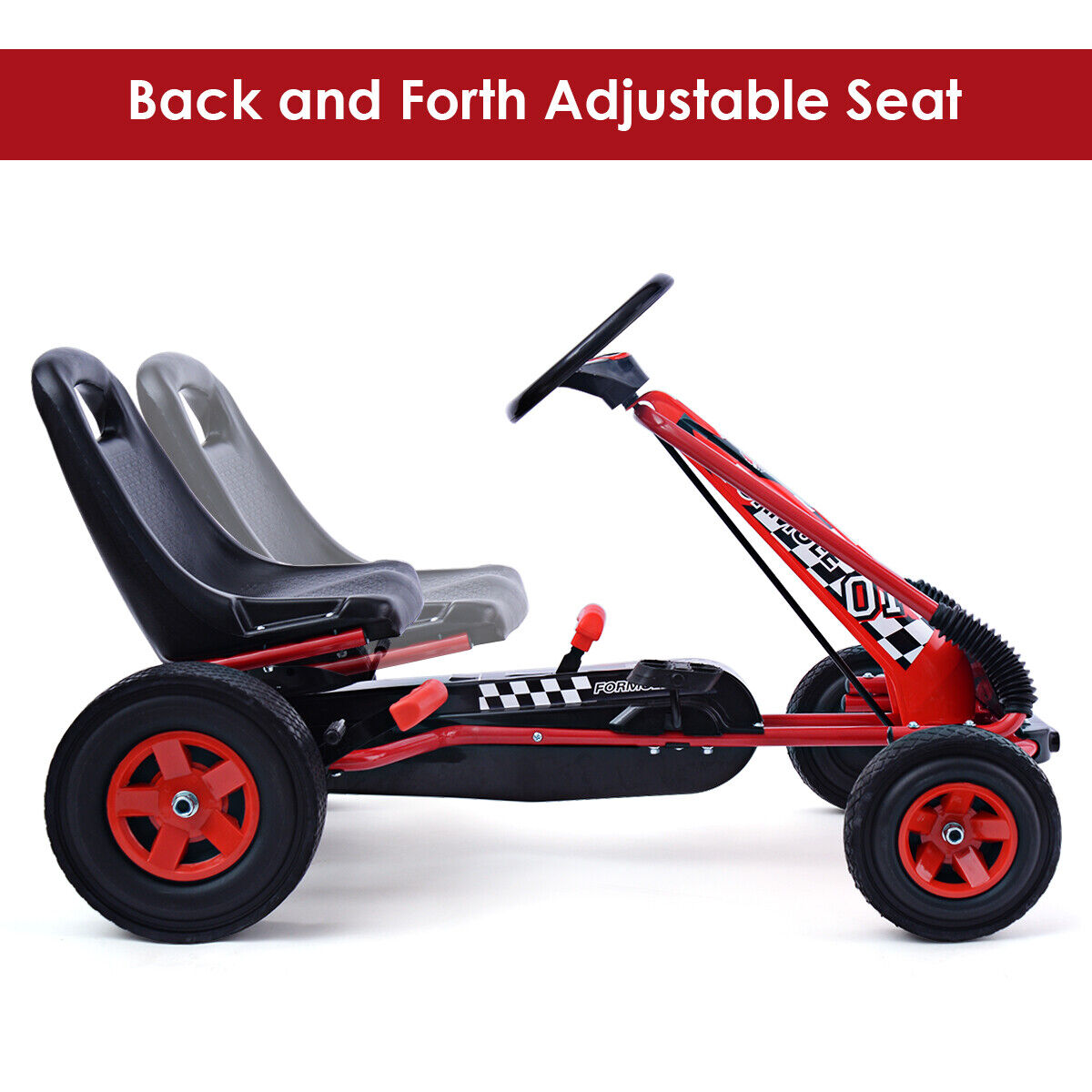 Red 4-Wheel Pedal Go Kart for Kids with Adjustable Seat - Honeyjoy Ride On Toy
