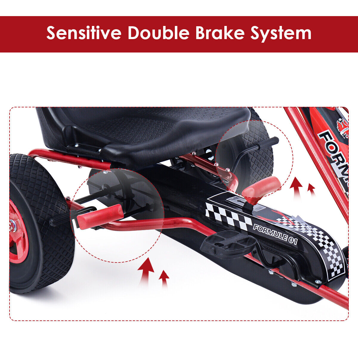 Red 4-Wheel Pedal Go Kart for Kids with Adjustable Seat - Honeyjoy Ride On Toy