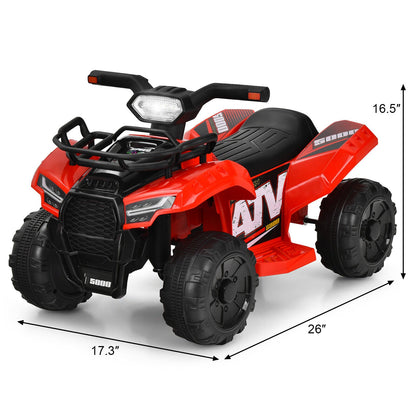 Red 6V ATV Quad Electric Ride On Car Toy for Toddlers with LED Light and MP3 Player