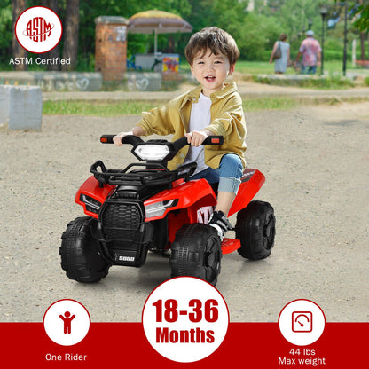Red 6V Kids ATV Quad Electric Ride On Car with MP3 Player and LED Lights for Toddlers