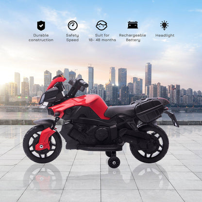 Red Electric Ride-On Motorcycle for Kids with Headlights and Training Wheels