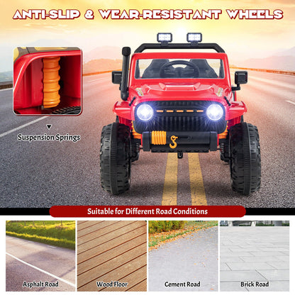 Red Parent-Child Ride On Truck Car with Remote Control, Music, and LED Lights - 12V 10AH