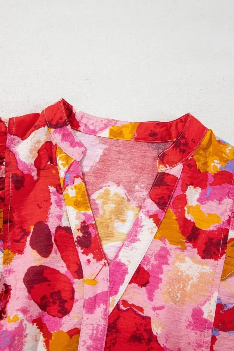 Pants Love Salve Red Ruffle Blouse Women's Daily Abstract Print Southern Belle Top: Summer Ready