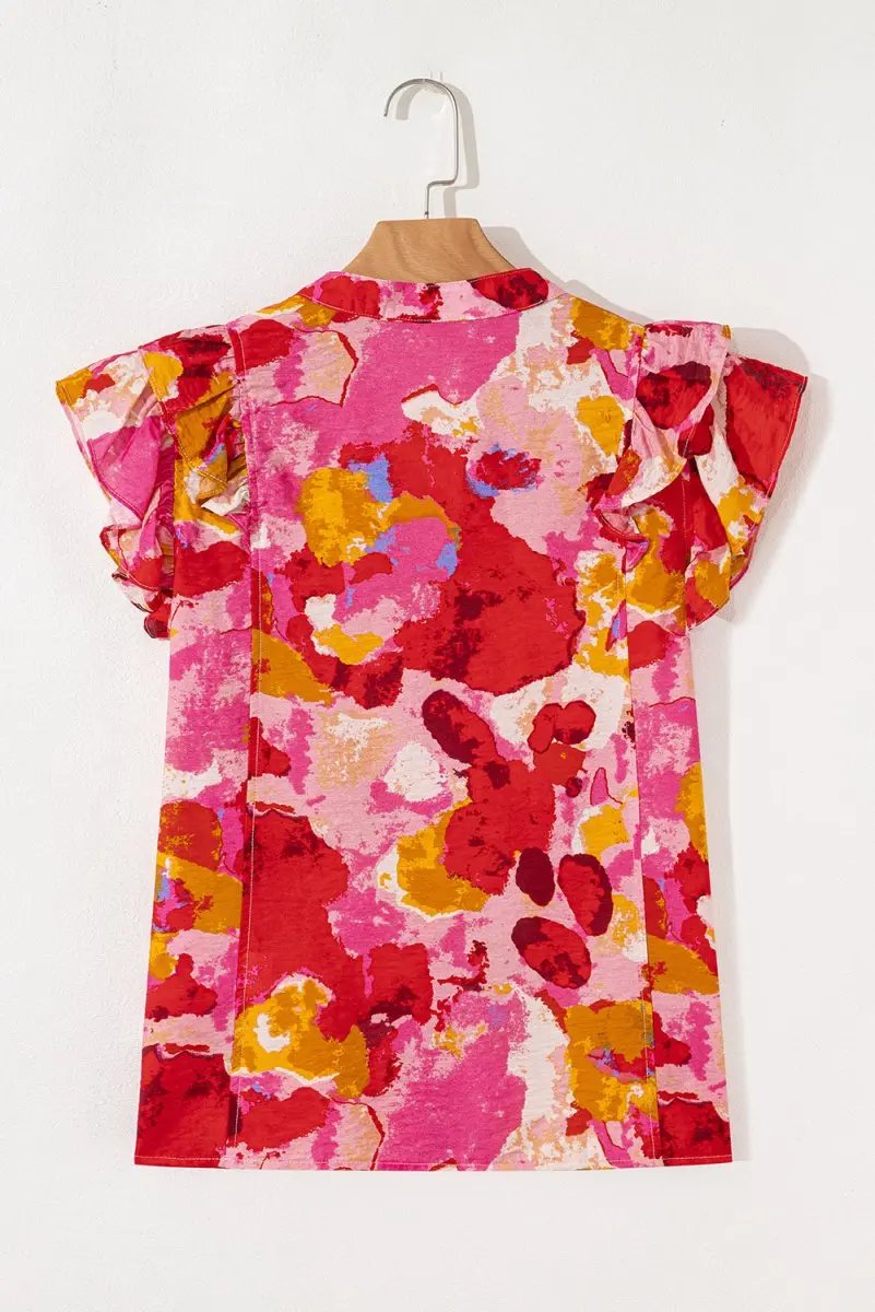 Pants Love Salve Red Ruffle Blouse Women's Daily Abstract Print Southern Belle Top: Summer Ready