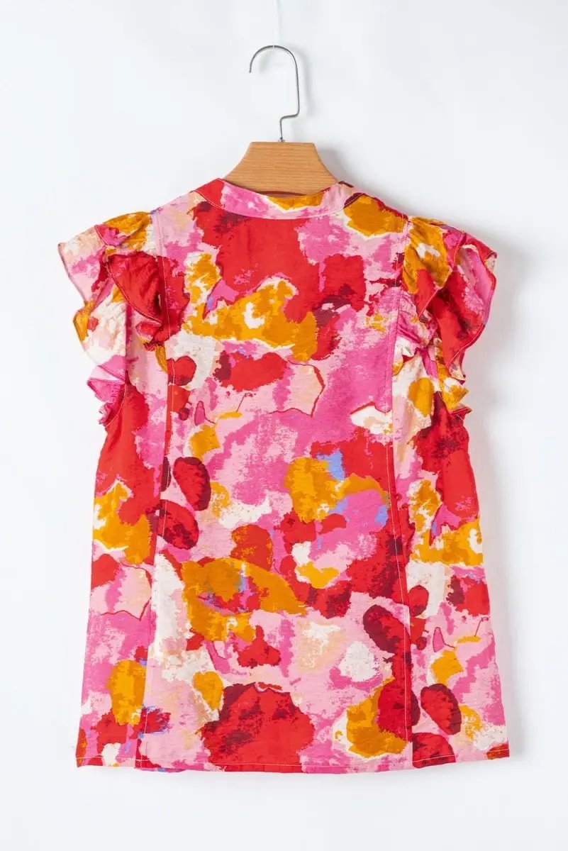 Pants Love Salve Red Ruffle Blouse Women's Daily Abstract Print Southern Belle Top: Summer Ready
