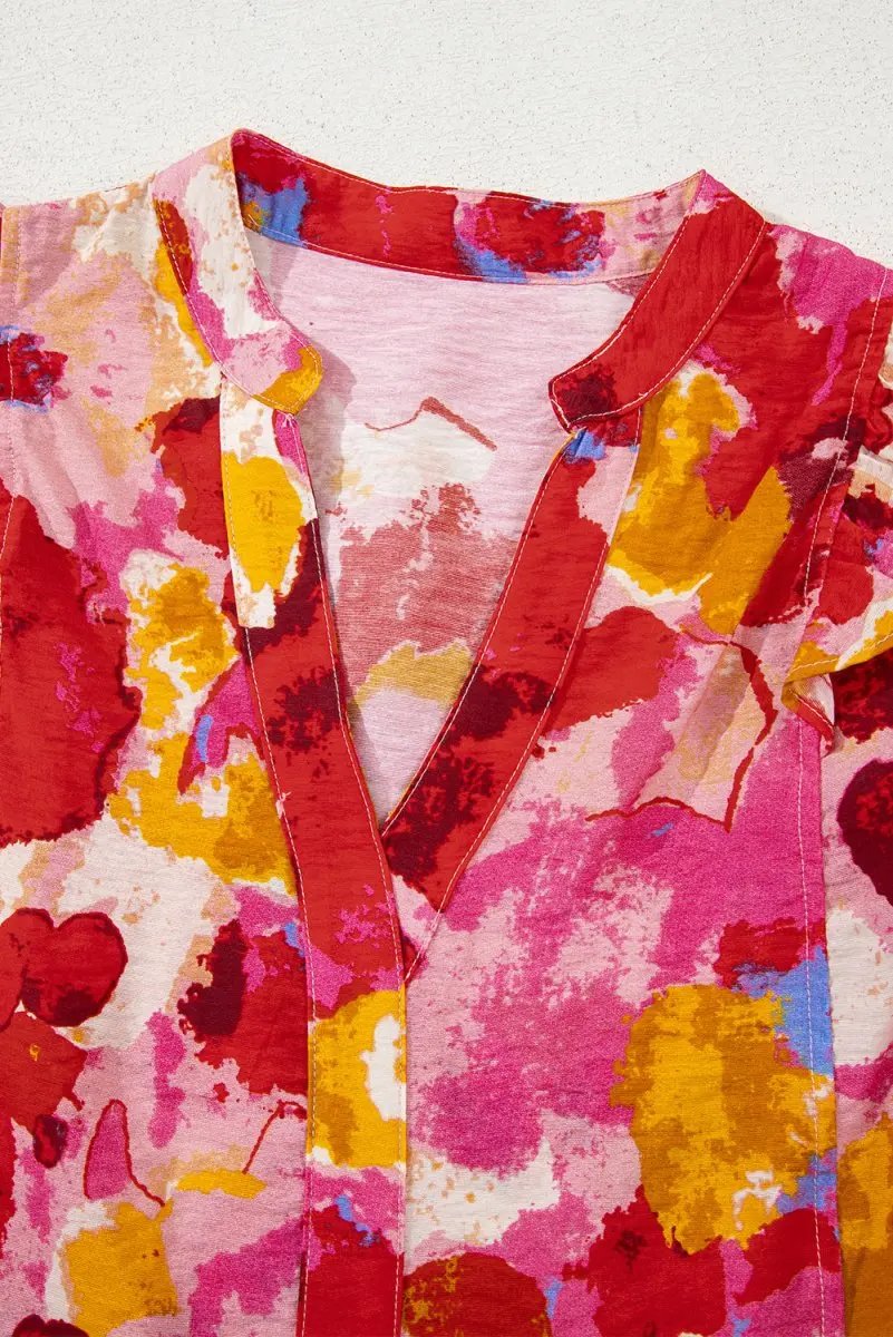 Pants Love Salve Red Ruffle Blouse Women's Daily Abstract Print Southern Belle Top: Summer Ready