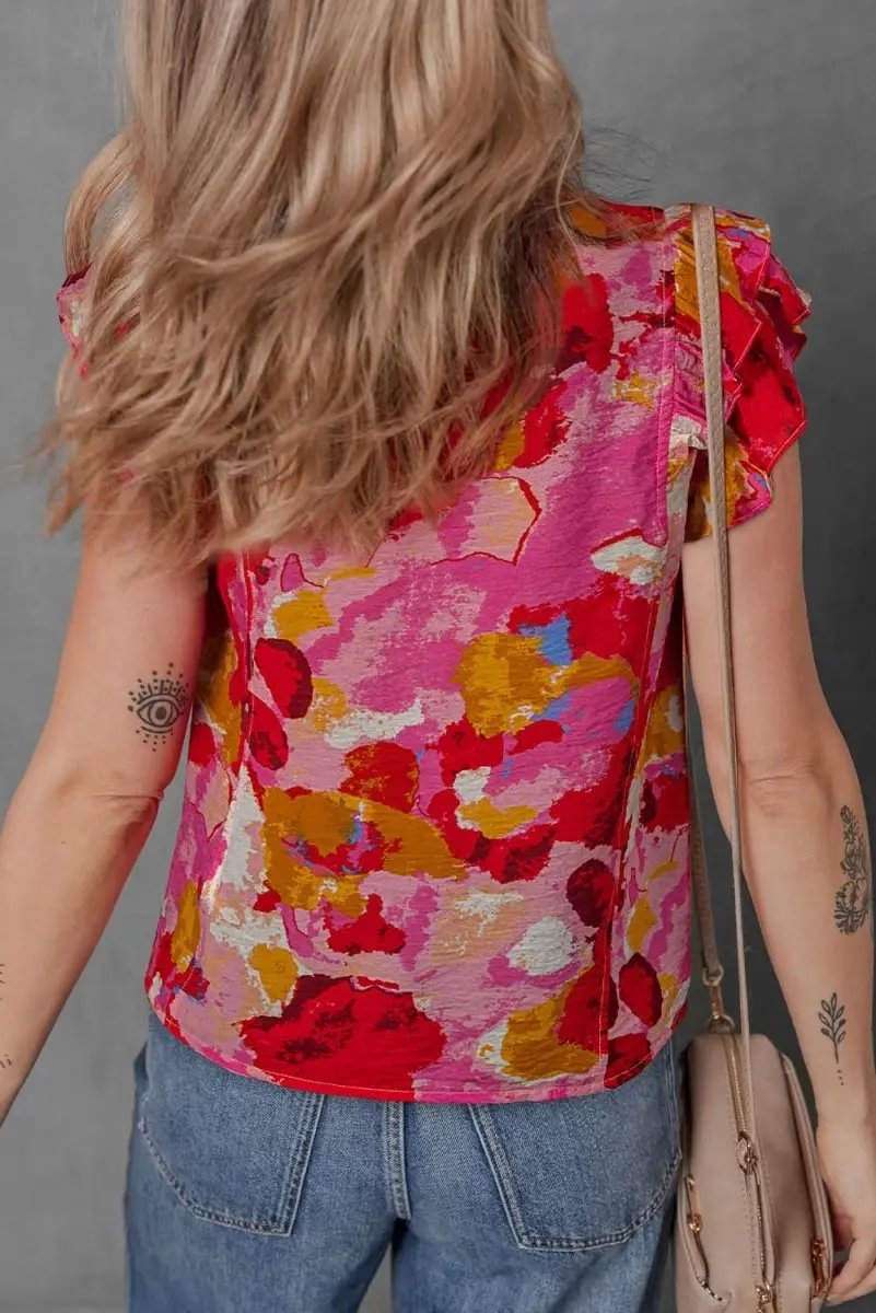Pants Love Salve Red Ruffle Blouse Women's Daily Abstract Print Southern Belle Top: Summer Ready