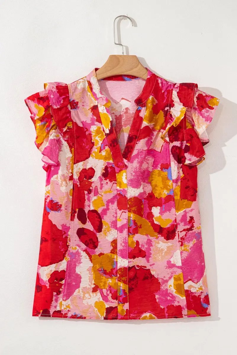 Pants Love Salve Red Ruffle Blouse Women's Daily Abstract Print Southern Belle Top: Summer Ready
