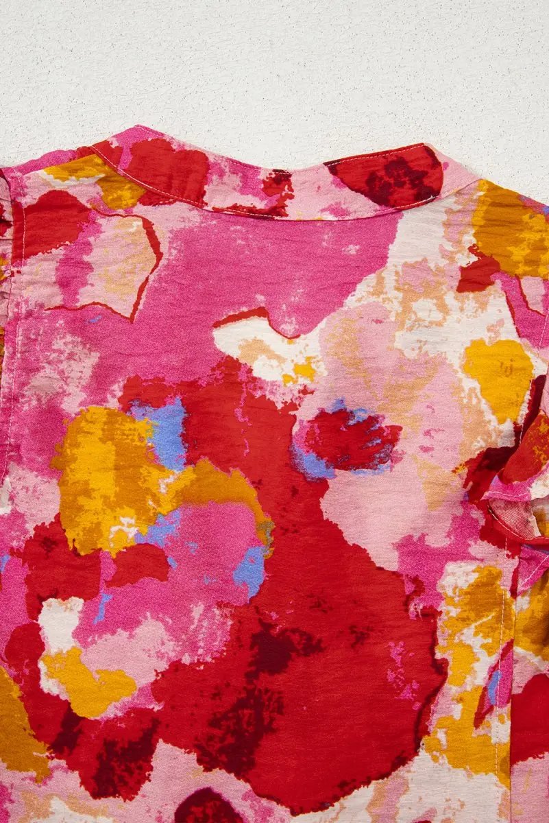 Pants Love Salve Red Ruffle Blouse Women's Daily Abstract Print Southern Belle Top: Summer Ready