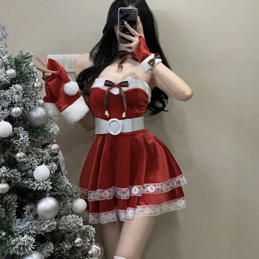 Red Velvet Christmas Dress Stage Anchor Costume