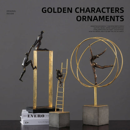 Gymnast Balance Sculpture, Gold Ring & Marble Base