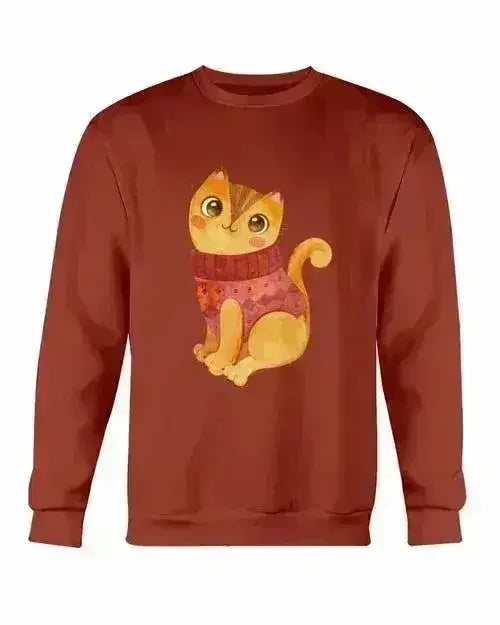 Winter Cat Sweatshirt - Gildan Crewneck Fleece Top | Femstylo