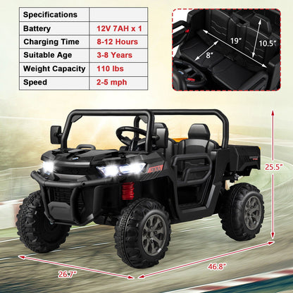 Remote Control Dump Truck with LED Headlights and Rear View Mirrors - 12V Ride-On Toy