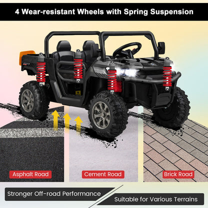 Remote Control Dump Truck with LED Headlights and Rear View Mirrors - 12V Ride-On Toy
