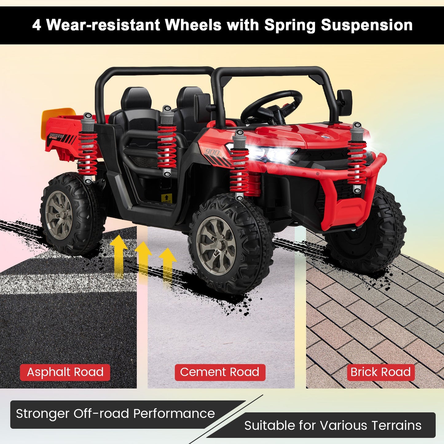 Remote Control Dump Truck with LED Headlights and Rear View Mirrors - 12V Ride-On Toy
