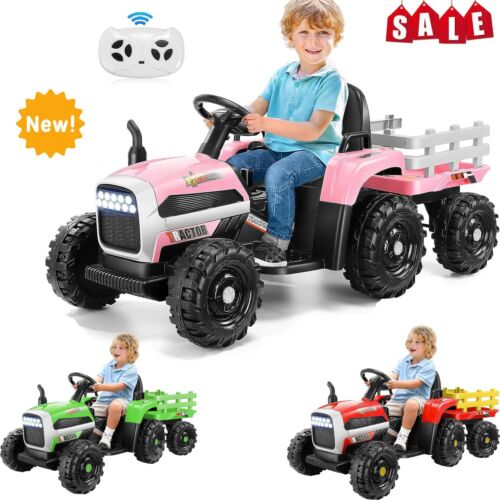 Electric Ride-On Tractor with Trailer for Kids - Remote Controlled Toy Car