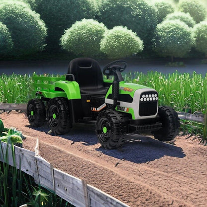 Remote Control Electric Tractor Trailer Ride-On Toy for Kids - 12V Battery Powered