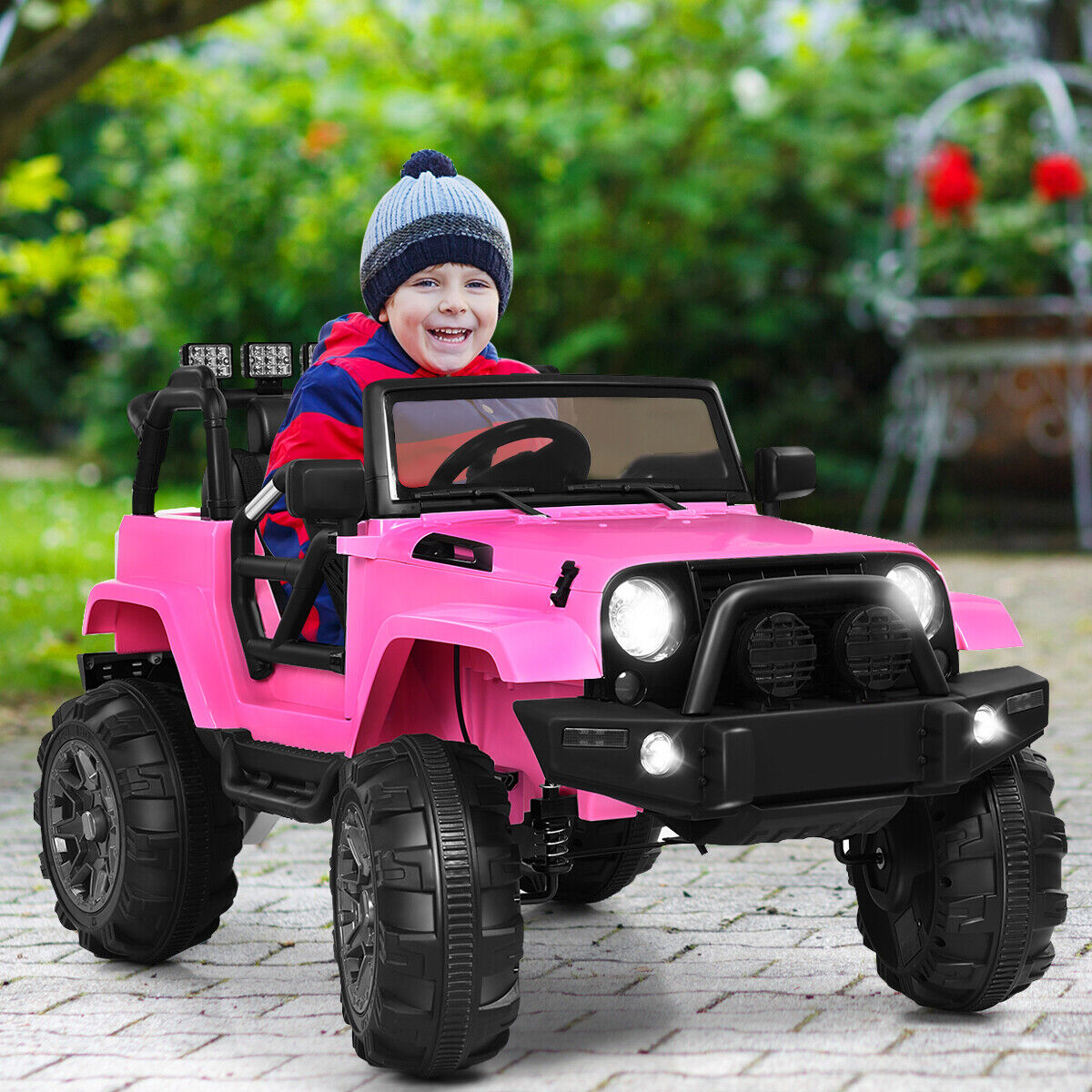 Remote Control Pink Ride-On Truck with Music and LED Lights for Kids - Perfect Christmas Gift