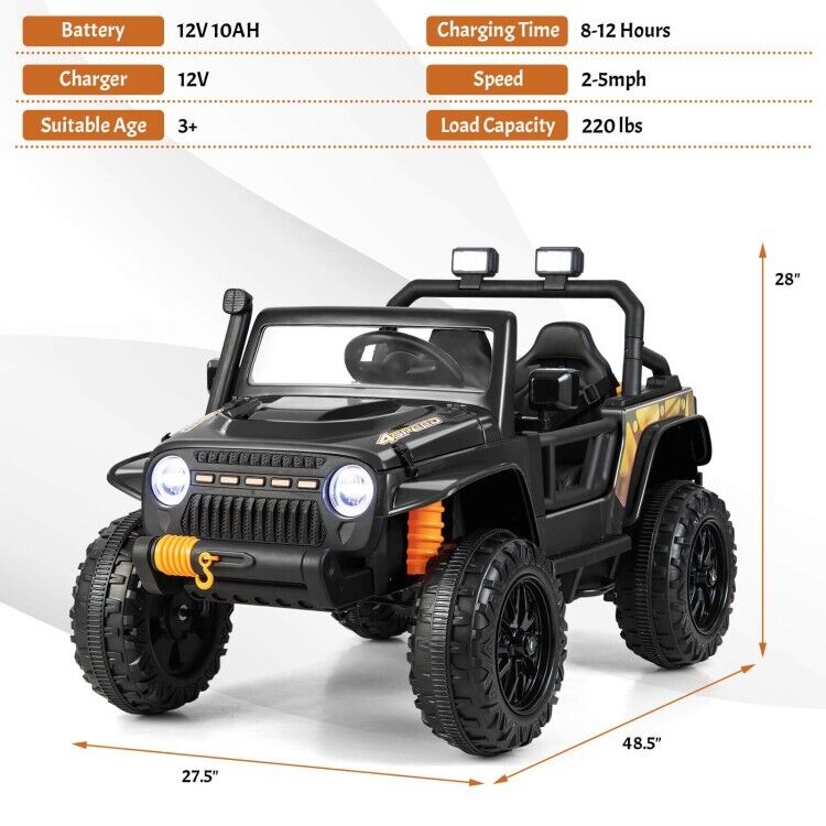 Remote Control Ride-On Truck for Kids with LED Lights - 12V Children's Driving Toy